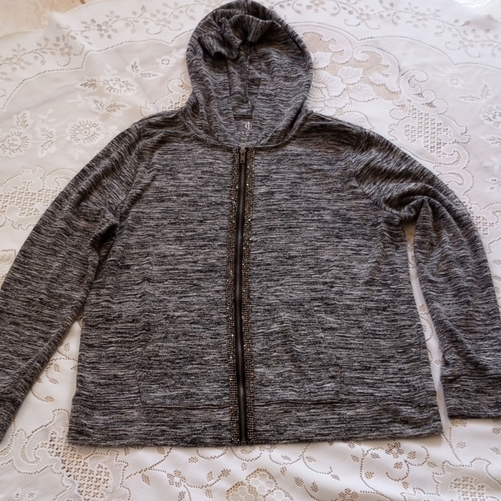 -Juicy Couture Gray, Black & White Heathered Zip-Up Hoodie, Sz XL